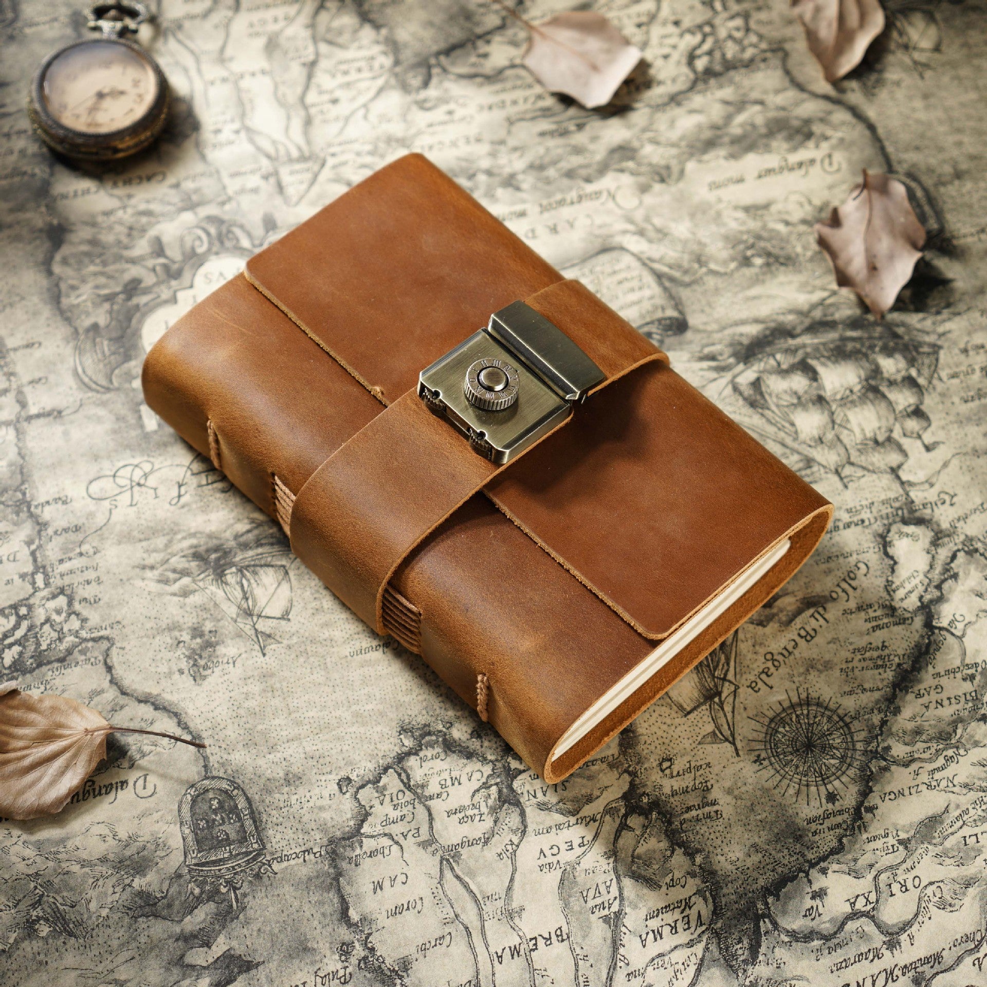 Wholesale Genuine Leather Vintage Combination Lock Handmade Cowhide Notebook